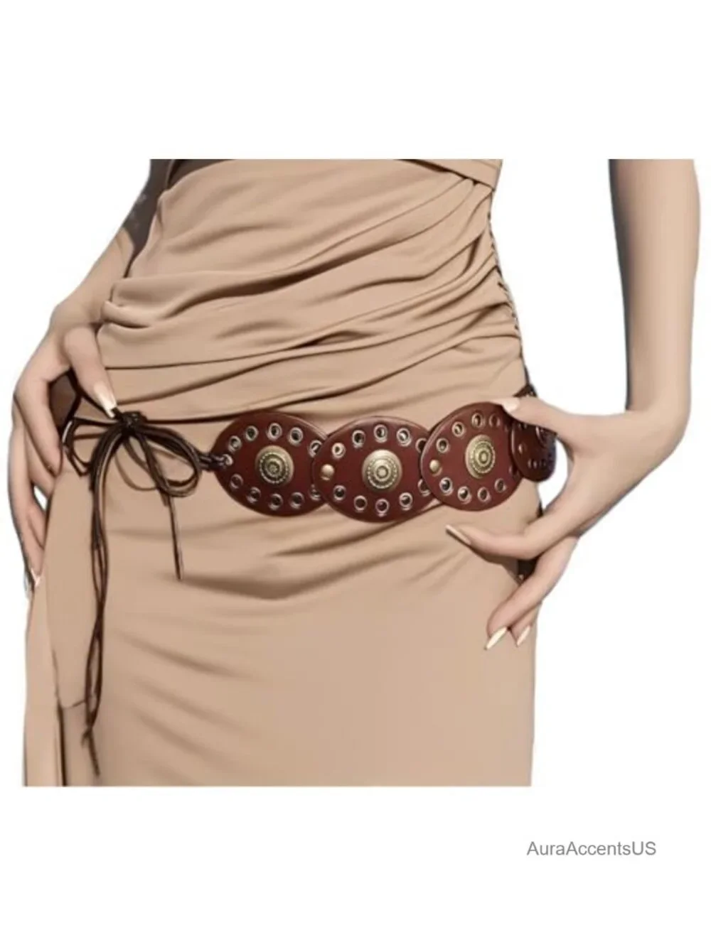 Vintage PU Leather Wide Western Disc Belt for Women Jeans